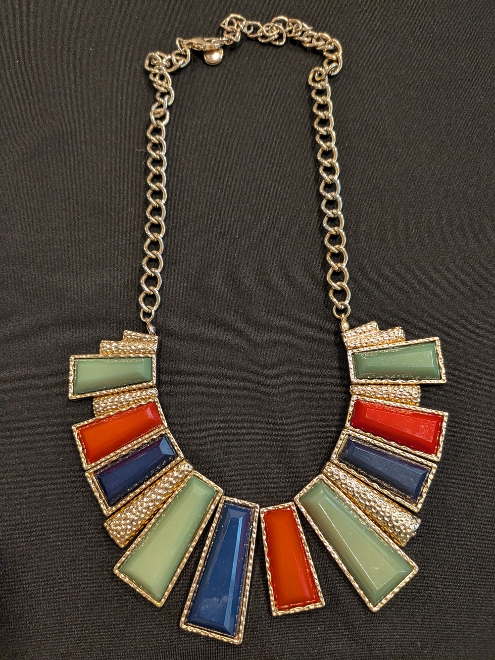 Gold-Tone Multi-Color Statement Necklace - Green, Red & Blue